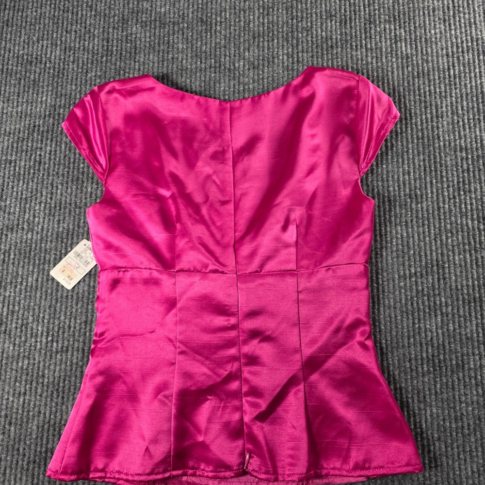 Nanette Lepore Pink Satin Bow Rhinestone Brooch Top Cap Sleeve Size 2 NWT - Picture 6 of 7